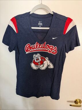 Nike Navy Bulldogs V-Neck Tee with Red & White Accents